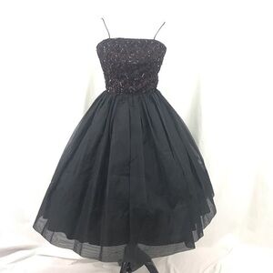 Vintage 1950s Black Junior Theme Circle Dress XS